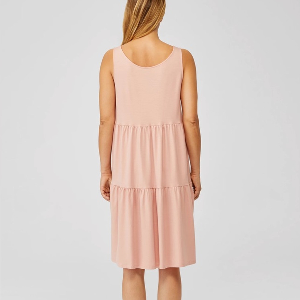 EILEEN FISHER PINK FINE JERSEY TIERED SLEEVELESS STRETCH MAXI DRESS / MEDIUM - Picture 3 of 8